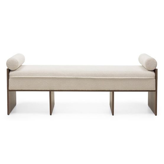 Panca imbottita Loppo beige chiaro, bouclé, Noce Wisconsin