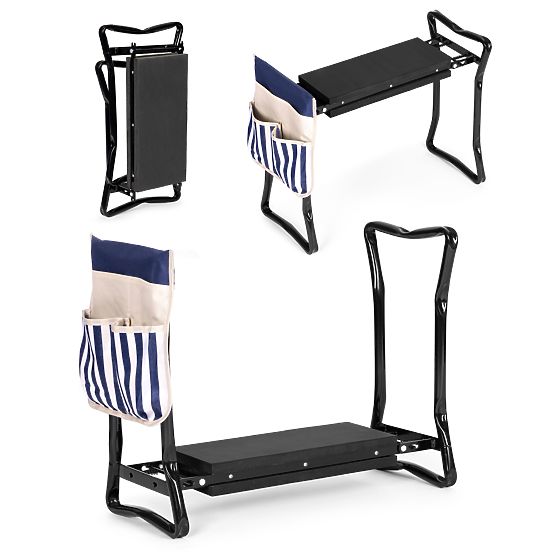 Panca inginocchiatoio pieghevole da giardino 2 in 1 - blu