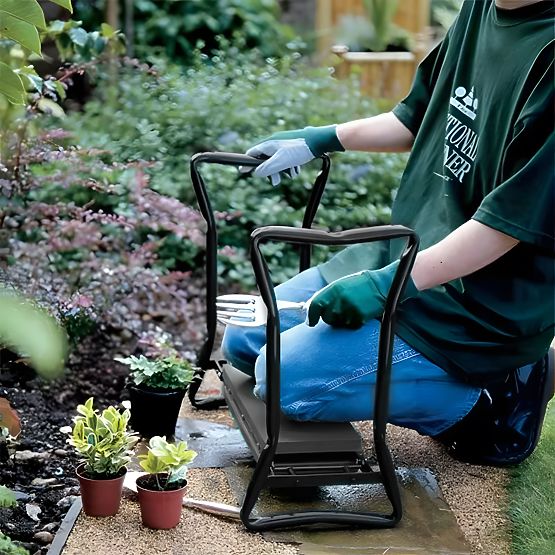 Panca inginocchiatoio pieghevole da giardino 2 in 1 - blu