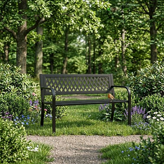 Panchina da giardino con schienale a griglia 120x50 cm in metallo nero MultiGarden