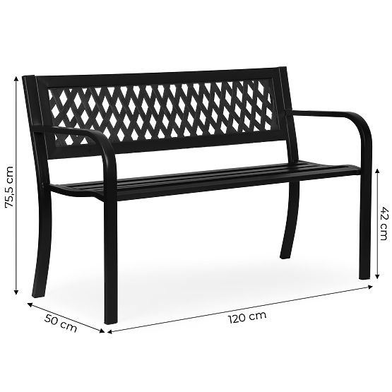 Panchina da giardino con schienale a griglia 120x50 cm in metallo nero MultiGarden