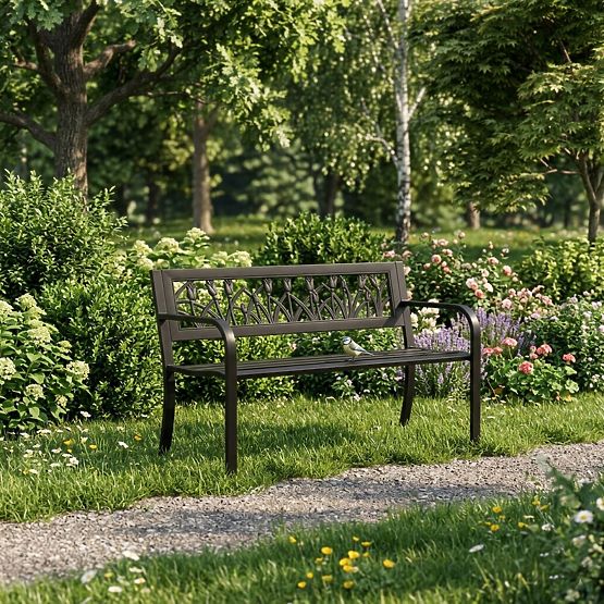 Panchina da giardino con schienale decorativo 120x50 cm in metallo nero MultiGarden