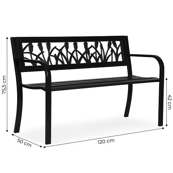 Panchina da giardino con schienale decorativo 120x50 cm in metallo nero MultiGarden