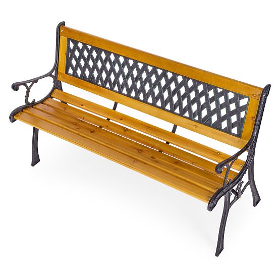 Panchina da giardino in legno 126x51 cm con schienale a griglia e gambe in ghisa MultiGarden