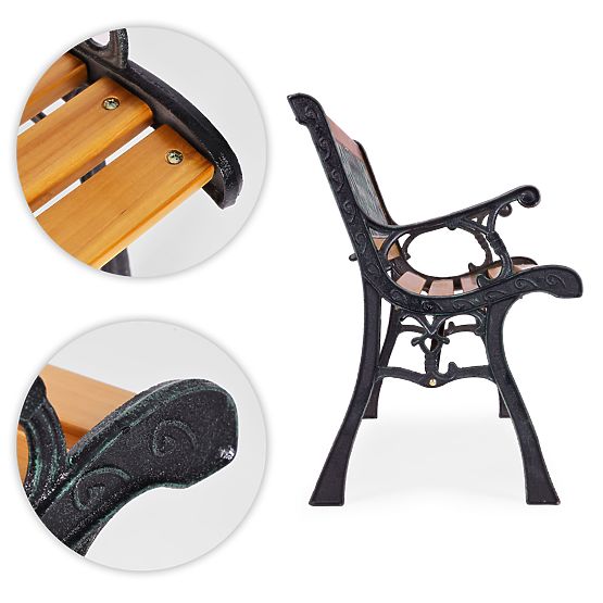 Panchina da giardino in legno 126x51 cm con schienale a griglia e gambe in ghisa MultiGarden