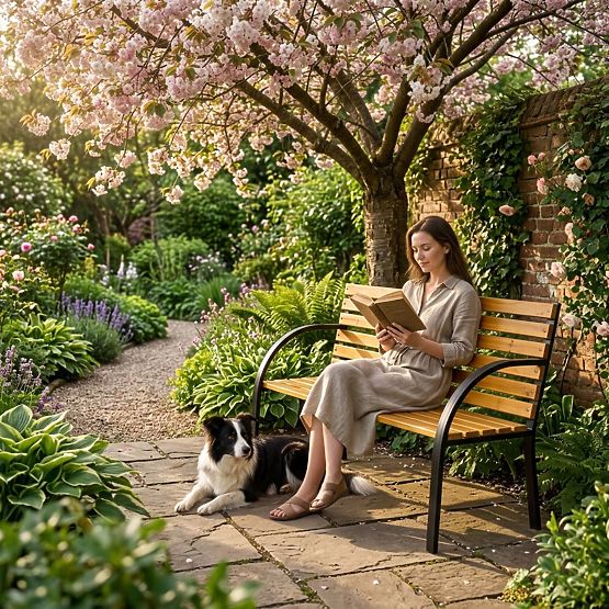 Panchina da giardino in legno con schienale 122x57 cm parco MultiGarden