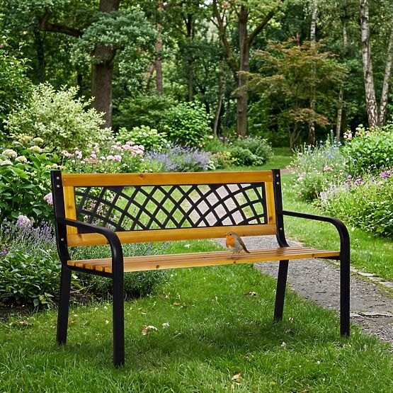 Panchina da giardino in legno con schienale a griglia 118x52 cm parco MultiGarden