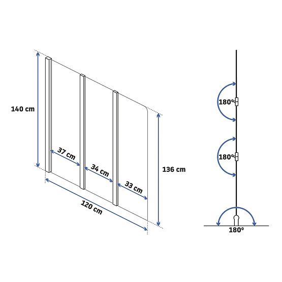 Parete per vasca pieghevole Rea Agat-3 120 ORO SPAZZOLATO