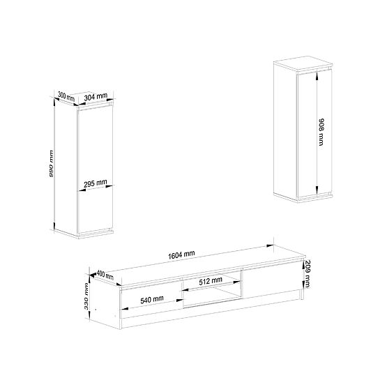 Parete soggiorno CLP - set di mobili vetrina + mobile TV bianco