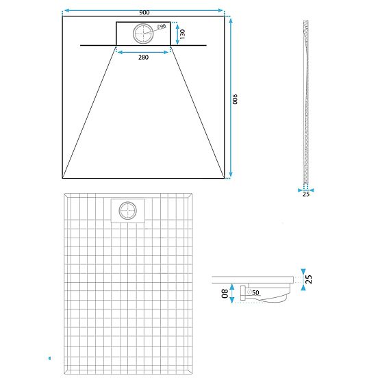 Piatto doccia Bazalt Grey 90x90