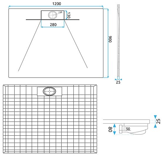 Piatto doccia Bazalt Long Black 90x120