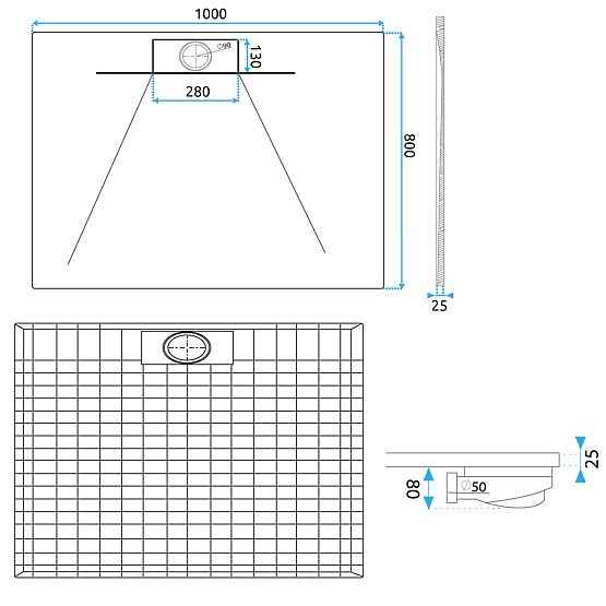 Piatto doccia Bazalt Long White 80x100