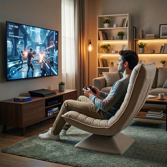 Poltrona girevole relax con lettino regolabile per soggiorno beige ModernHome