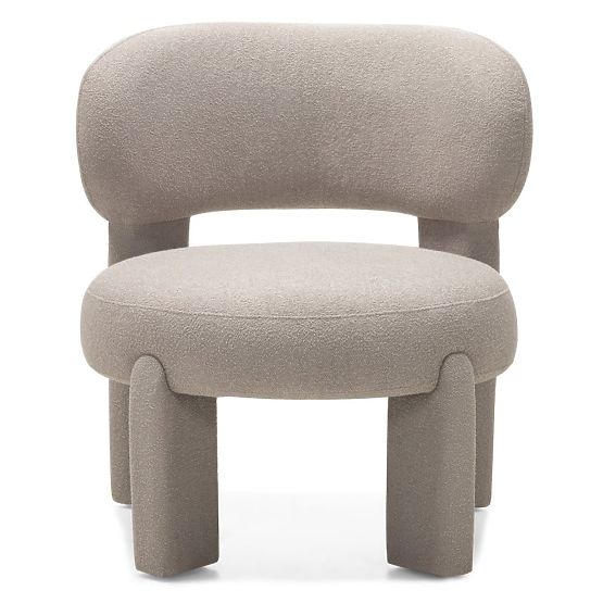 Poltrona imbottita Falone grigio-beige, boucle, arrotondata