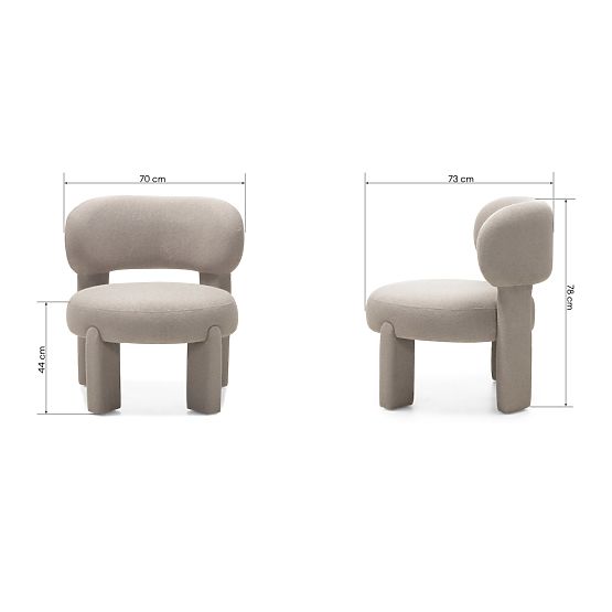 Poltrona imbottita Falone grigio-beige, boucle, arrotondata