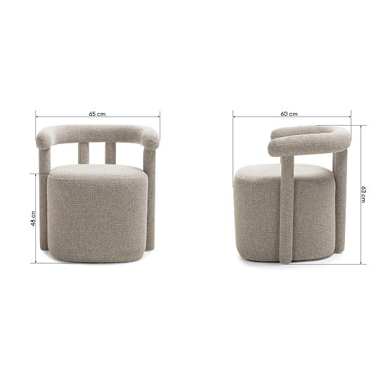 Poltrona imbottita Glen grigia, forme arrotondate