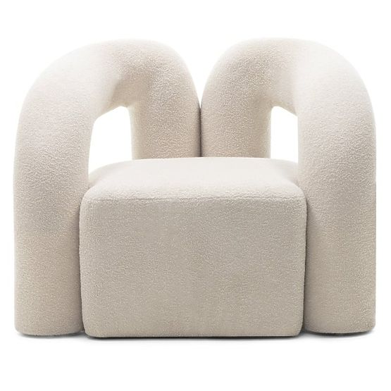 Poltrona imbottita Merry beige chiaro, boucle, forma arrotondata