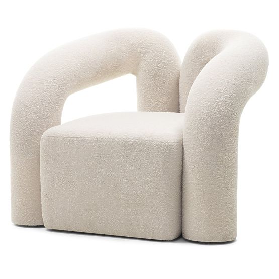 Poltrona imbottita Merry beige chiaro, boucle, forma arrotondata