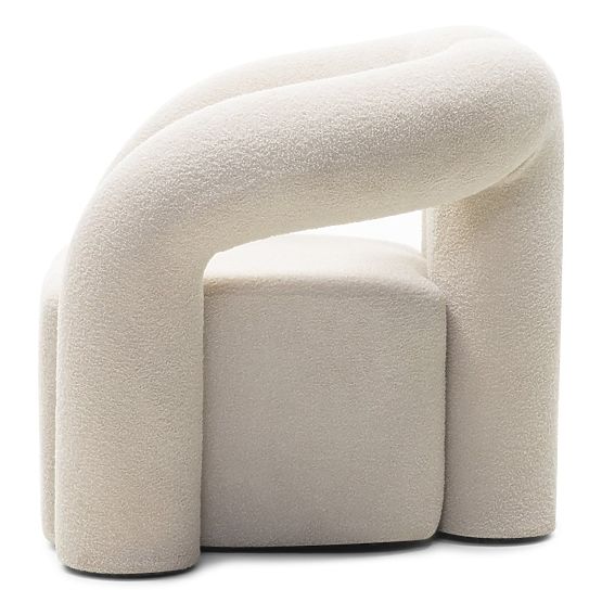 Poltrona imbottita Merry beige chiaro, boucle, forma arrotondata
