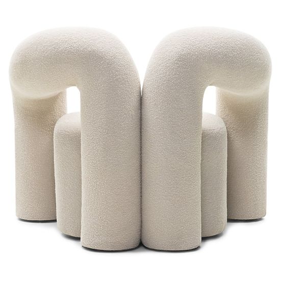 Poltrona imbottita Merry beige chiaro, boucle, forma arrotondata