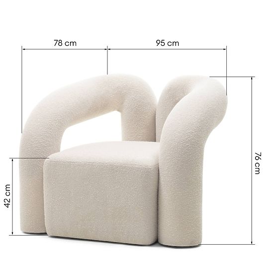 Poltrona imbottita Merry beige chiaro, boucle, forma arrotondata