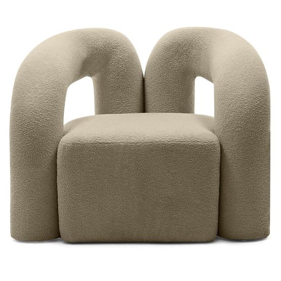 Poltrona imbottita Merry marrone, boucle, forme arrotondate