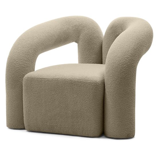 Poltrona imbottita Merry marrone, boucle, forme arrotondate