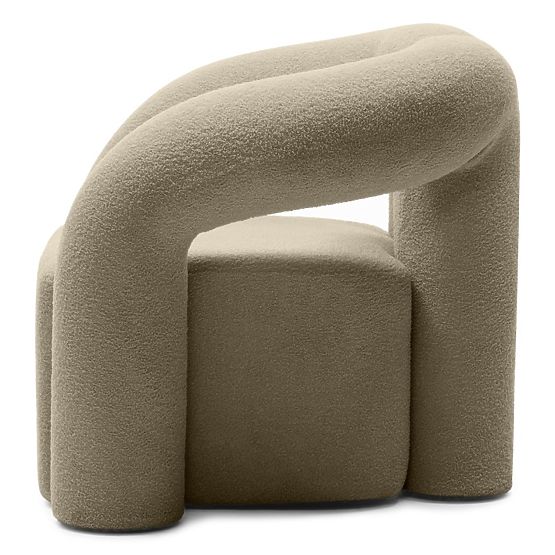 Poltrona imbottita Merry marrone, boucle, forme arrotondate