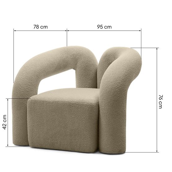 Poltrona imbottita Merry marrone, boucle, forme arrotondate