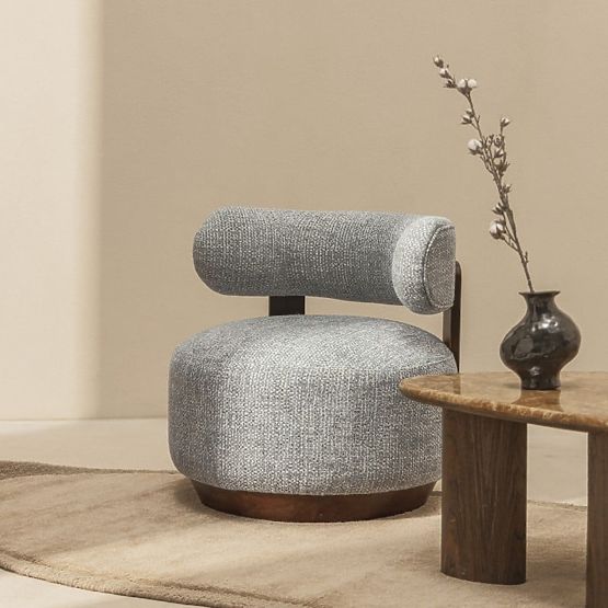 Poltrona Relax Dolce, forme arrotondate, blu-beige/noce