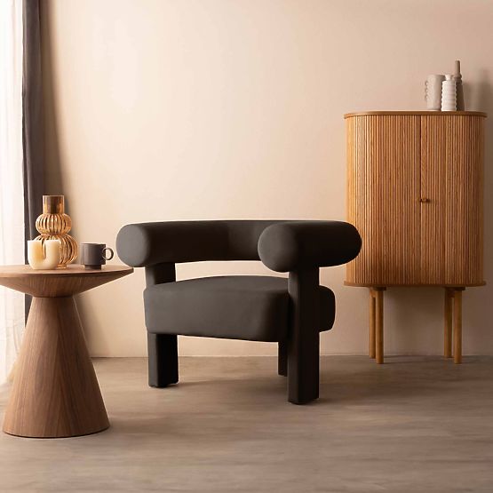 Poltrona Relax Hella marrone, vellutata, arrotondata