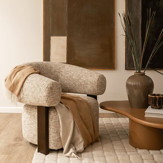 Poltrona Relax Maribel beige-grigio/noce, forma arrotondata