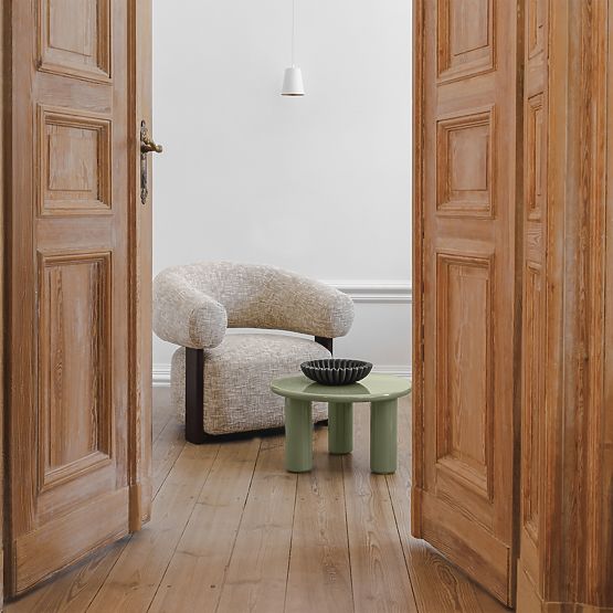 Poltrona Relax Maribel beige-grigio/noce, forma arrotondata