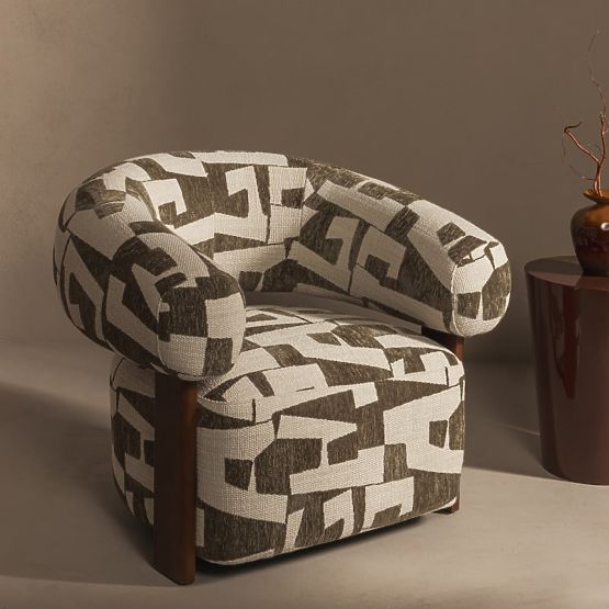 Poltrona Relax Maribel oliva-crema/noce, forme arrotondate