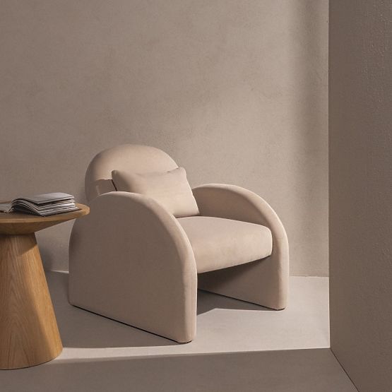 Poltrona Relax Rainbow beige chiaro, velluto, arrotondata