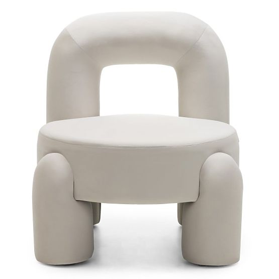 Poltrona Relax Vasto, crema, velluto, forme arrotondate