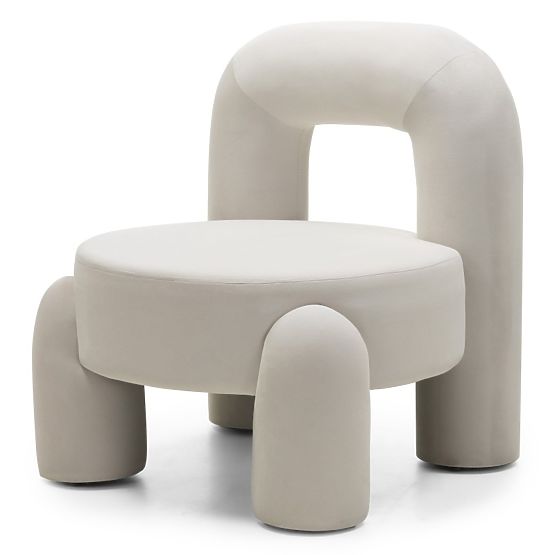 Poltrona Relax Vasto, crema, velluto, forme arrotondate