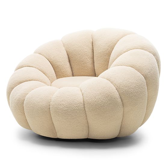 Poltrona relax Venezia beige con base girevole, boucle, forme arrotondate