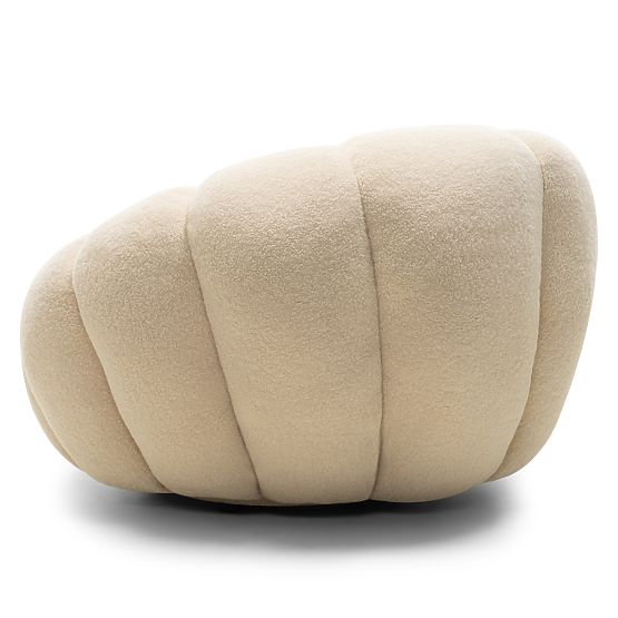 Poltrona relax Venezia beige con base girevole, boucle, forme arrotondate