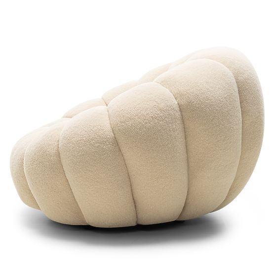 Poltrona relax Venezia beige con base girevole, boucle, forme arrotondate