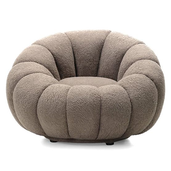 Poltrona relax Venezia cappuccino con base girevole, boucle, forme arrotondate