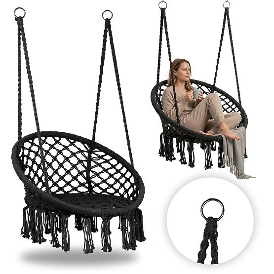 Poltrona sospesa boho altalena da giardino nera MultiGarden