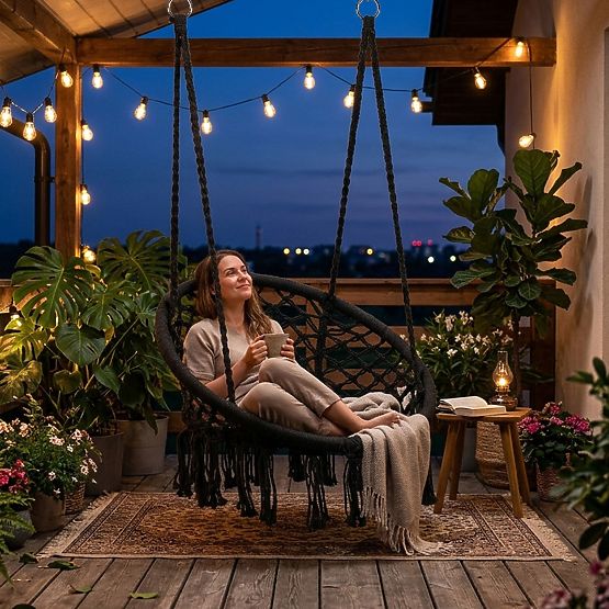 Poltrona sospesa boho altalena da giardino nera MultiGarden