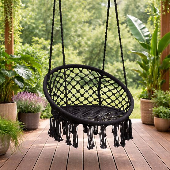 Poltrona sospesa boho altalena da giardino nera MultiGarden
