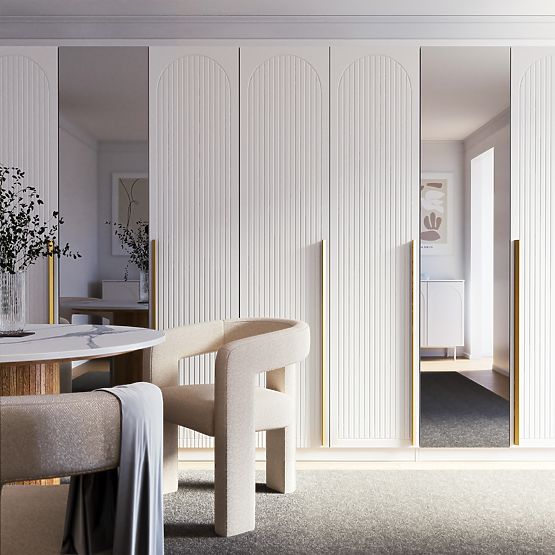 Porta per armadio Neroli, 45,6 cm, scanalature arcuate, bianco, sinistra