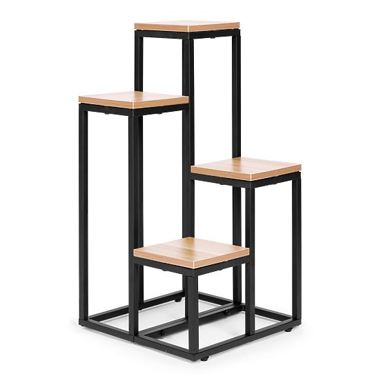 Porta piante scaffale per piante decorazione 4 ripiani metallo MDF noce chiaro ModernHome
