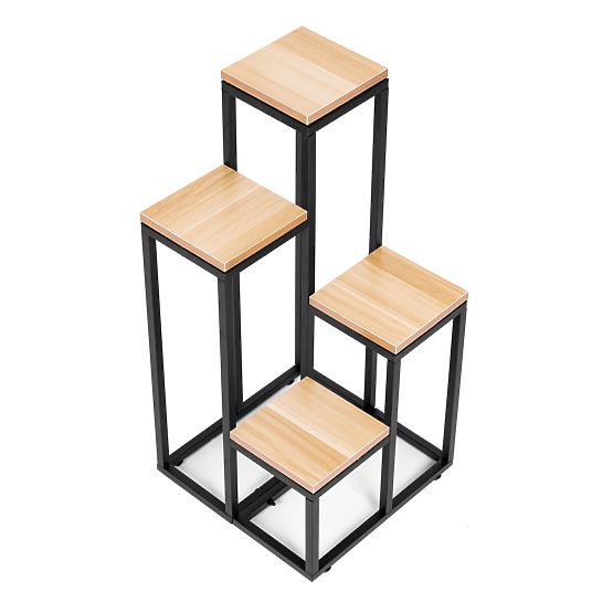 Porta piante scaffale per piante decorazione 4 ripiani metallo MDF noce chiaro ModernHome