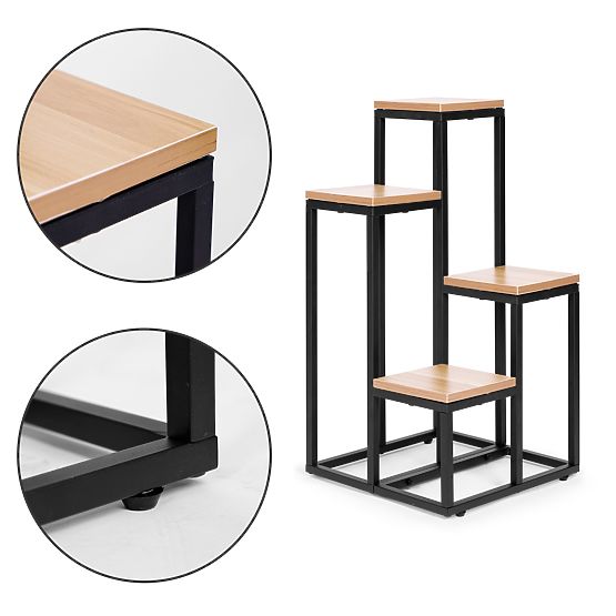 Porta piante scaffale per piante decorazione 4 ripiani metallo MDF noce chiaro ModernHome