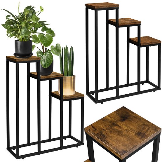 Portafiori nero Loren Rustic rovere invecchiato