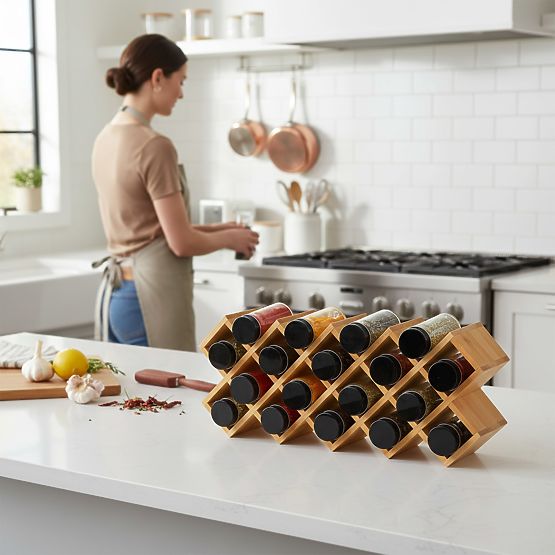 Portaspezie in bambù KOCHEN 18 vasetti